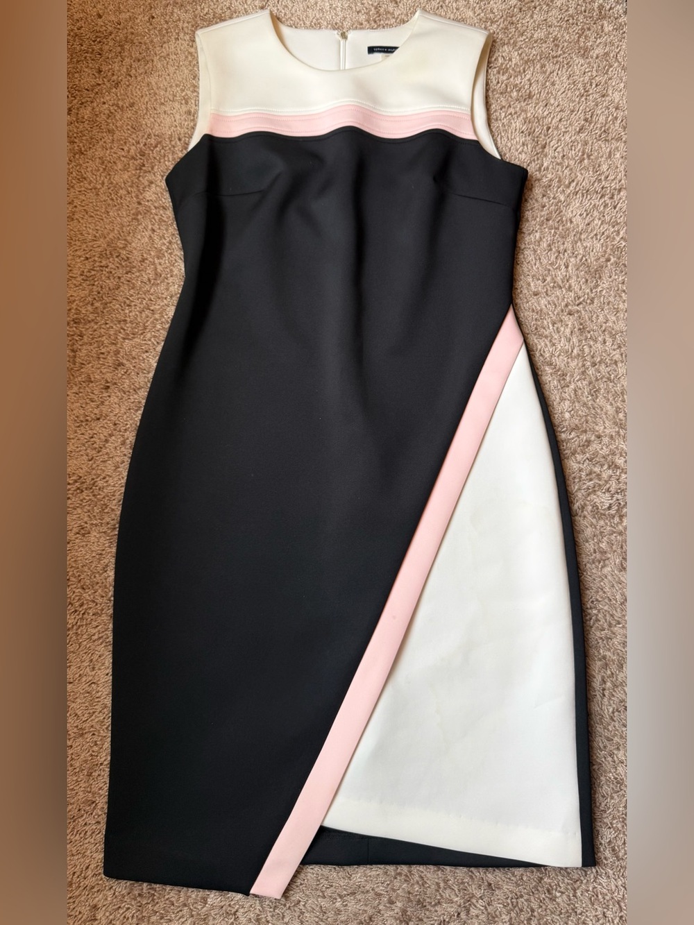Tommy Hilfiger Black Sheath Dress with White and Pink Trim